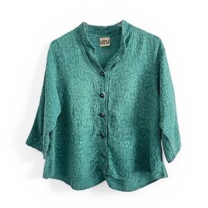 URU PEACOCK TEXTURED SILK SUNDAY COUNTRY CAMP SHIRT URU SZ 2 = US 10 - 14